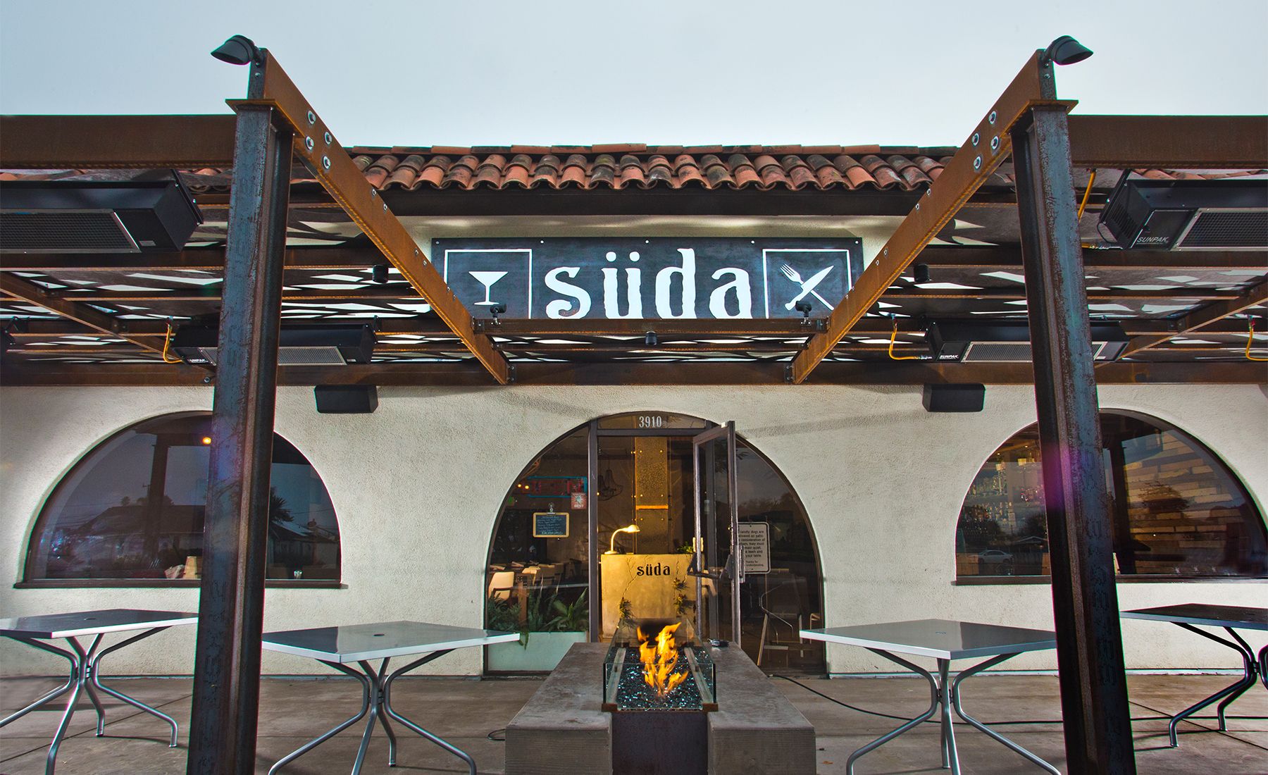 Cheney Metals fabricated the exterior architectural steel elements for the Suda Restaurant entrance